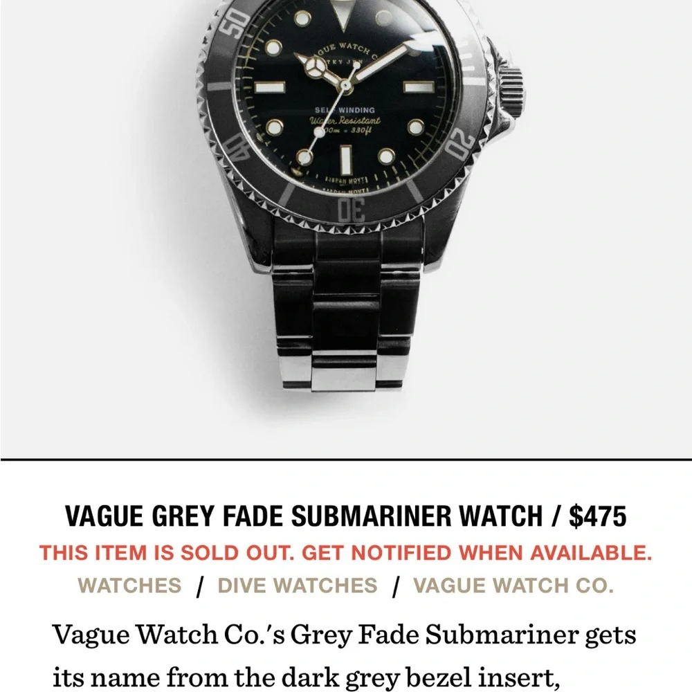 Vague Watch Co. - Men's Stainless Steel Diver Watch - Black Dial - Gray Bezel